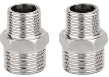 2pcs Shower Hose Connectors, G1/2 x G3/8 Male to Male Hoses Connector, Stainless Steel Reducing Nipple Shower Adapter, Water Pipe Plumbing Fittings, Straight Thread Shower Connector