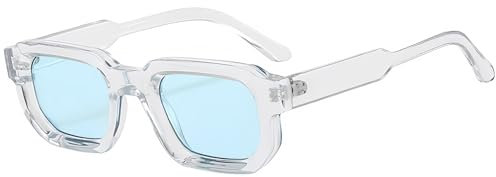 RUNHUIS Vintage Rechteckige Sonnenbrille Damen Herren Retro Sechseck Kleine dicke Rahmen Chunky Brille Klar/Grün