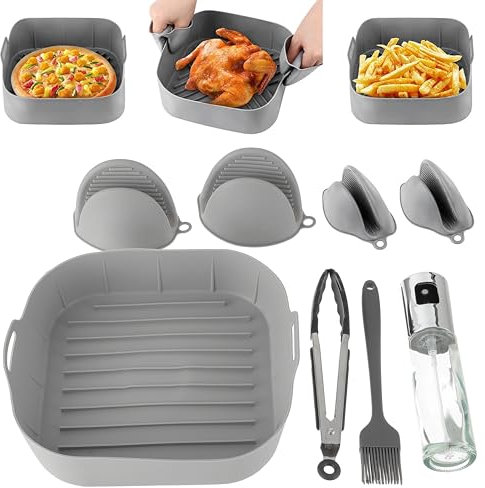 CDDCWZ Stampo in Silicone per Friggitrice ad Aria 21 cm per la Mayoría de Freidoras Aire - 5 Pezzi Accessori per Friggitrice ad Aria Senza Olio con Spruzzatore Morsetto per Olio Pennello Guanti