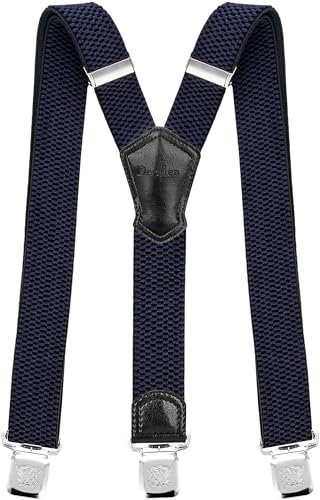 Decalen Hosenträger für Herren Breit 4 cm mit sehr Starken 3 Metall Clip Lang Einheitsgröße für Männer und Damen Einstellbar und Elastisch Y Style (Y Style Schwarz 7)