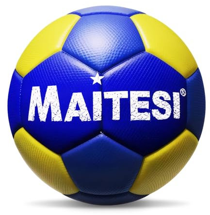 KWJEIULSOQ Handball Kinder Unisex - Leder, Strapazierfähig und GriffigGröße 2 - Trainings- und Spielball für Kinder, Erwachsene Jugend (Blau Gelb)