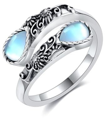CUPENDA Mondstein Ring Sterling Silber Sonnenblume Löffel Blume Ring You Are My Sunshine Blume Schmuck für Frauen