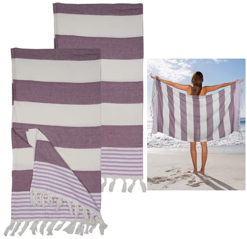 Confezione da 2 teli mare turchi oversize, in morbido cotone, ad asciugatura rapida, 71 x 39 cm, leggeri asciugamani da spiaggia e da viaggio per piscine, spa, yacht