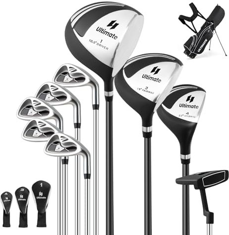COSTWAY Set Completo di Mazze da Golf per Destri da Uomo, con Driver da 460 cc, Legno da Fairway 3, Ibrido 4, Ferri 6 7 8 9, P, Putter e Borsa per Mazze da Golf (Nero)