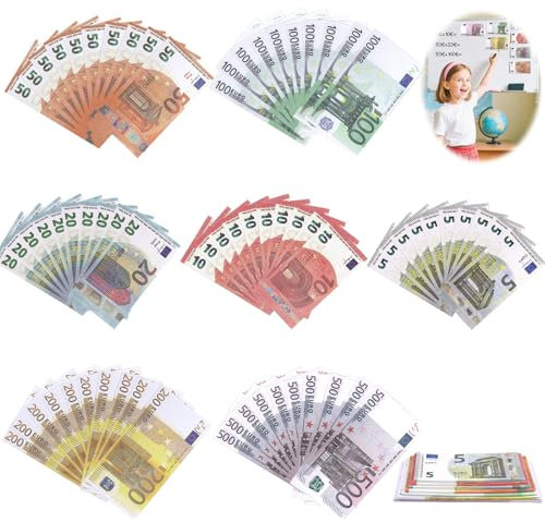 Yegookay 210 Feuilles d'argent de pour Un Magasin de Jouets, décoration de Jeu, Ensemble de 7 valeurs d'argent de Film 5/10/20/50/100/200/500 à des Fins d'apprentissage et de Jeu (30 Ensembles)