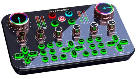 Professional Live Sound Card with 48V Phantom Power, BT Connectivity, OTG Digital Lossless Transmission for Streaming, Podcasting, Gaming, and Desktop Recording, Built-in Battery for Po