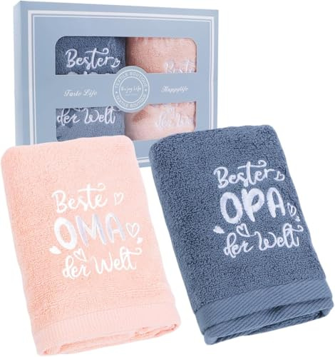 Belillpipi Oma und Opa Geschenke 2 Bestickt Handtuch 35 x 75 cm, Geschenk für Großeltern Weihnachten Geburtstag Hochzeitstag, Towel mit Bester Opa/Oma der Welt