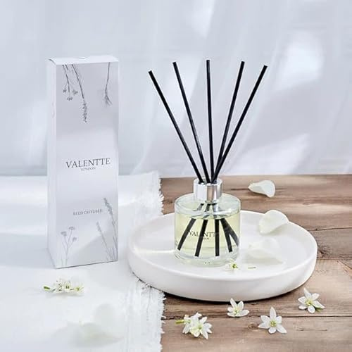 Valentte Reed Diffuser, 100ml, Dewy Jasmine & Rose Scent, Premium Black Fibre Reeds