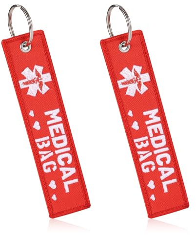 2pcs Medical Alert Tag for Bag, Double-Sided Medical Keychain Equipment Luggage ID Tag with Key Ring for Professional Device Suitcases Backpack