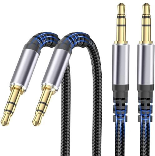 Aux Kabel 1,2M (2 Stück), Klinkenkabel 3,5mm Klinke auf 3.5mm Klinke Stereo HiFi Nylon geflochten kompatibel mit Telefonen, Autoradios, Computern, Kopfhörern, Stereoanlagen, Lautsprechern, Schwarz