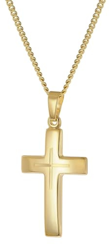 trendor Kreuz-Anhänger Gold 333 (8K) mit vergoldeter Silberkette 21158 | zeitloses Schmuckstück für Damen und Herren, modisches Accessoire