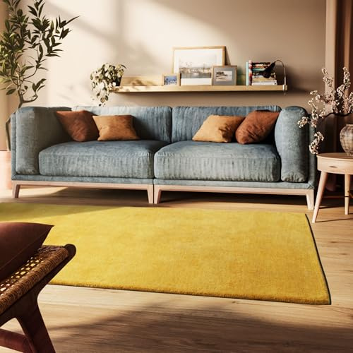 Steffensmeier Gabbeh Teppich Sowana | 100% Schurwolle, Gold, Größe: 130x190 cm Kurzflor Teppich für Wohnzimmer, Handtuft, Goodweave-Siegel