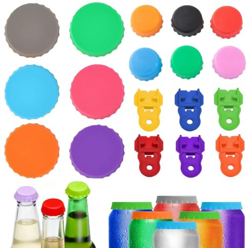18 Stück Dosenverschluss Getränkedosen Set, Bunter Getränkedosenöffner, Silikon Kronkorken, Wiederverwendbar Getränkedosen Deckel, Geeignet für Cola, Bier, Saft und Glasflaschen