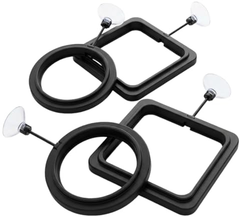 AEUXZA 4 Stück Aquarium Futterring Set – Schwimmende Futterringe mit Saugnapf, Rund & Quadratisch, Futterhalter für Fischfutter & Schwimmpflanzen (Schwarz)