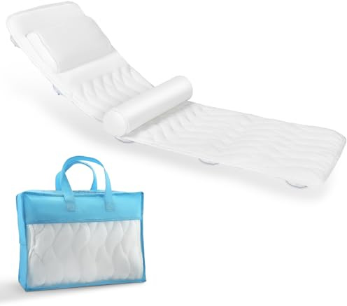 Coussin de Bain Corps Entier, Tapis antidérapant avec ventouses pour Baignoire, Soutien pour Nuque Dos et lombaires, adapté aux Tailles 160-180cm (Blanc)