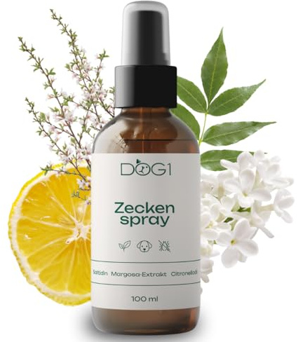 DOG1 Zeckenspray für Hunde – Langzeit-Zeckenschutz mit Margosa & Saltidin – Hautverträglich mit Zitrusduft – Alternative zu Spot-on, Zeckenhalsband & Kokosöl – Made in Germany – 100 ml