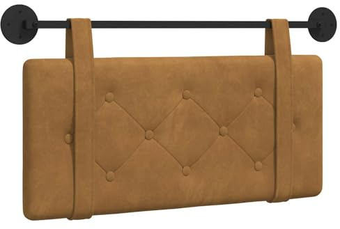 vidaXL Hängendes Kopfteil Braun Samt, Moderner rechteckiger Wand-Headboard aus Samt, bezogen mit Bändern, Knopfsteppung für entspannende Schlafzimmer-Deko