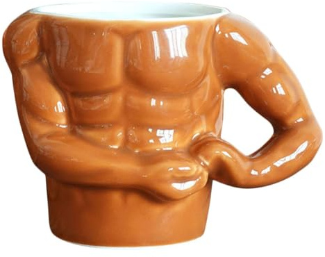 LOPUNER Ceramic Coffee Mug with Unique Muscle Shape Design, Stylish Orange Drinking Mug for Tea and Juice, for Office and Picnics, and Safe to Use