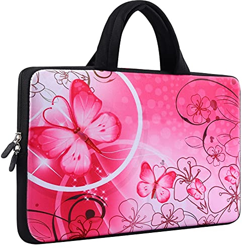 Hnycsir 11.6~12 Inches Neoprene Laptop Carrying Bag Case Sleeve,Computer Notebook Protective Case Handle Bag Pouch for HP/Dell/Lenovo/Asus/Acer,Soft Travel Briefcase (Pink Butterfly)