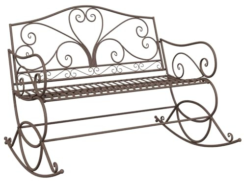 Foknhdi Gartenbank Antikbraun aus Stahl - Vintage Zweisitzer Schaukelbank für Garten und Terrasse - Robuste Wetterfeste Wippbank für Draußen, 112 x 96 x 89 cm