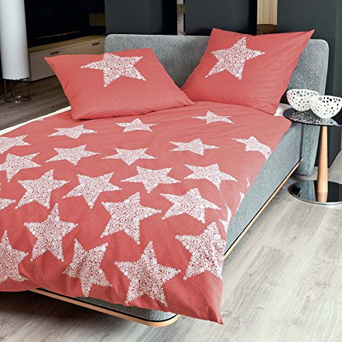 Janine 65018 Feinbiber Bettwäsche Davos 200x220 cm + 2X 80x80 cm Korallenrot