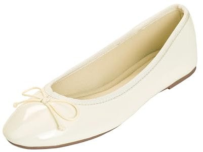 Feversole Women's Macaroon Colorful Memory Foam Cushion Ballet Flat Pumps Patent Beige