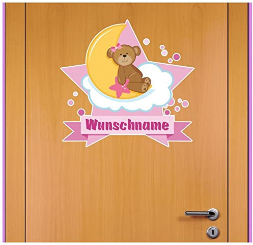 Samunshi® Süßes Bärchen Wandtattoo Türschild mit Name personalisierbar Kinderzimmer Türaufkleber Baby Wandaufkleber - 50x43cm mehrfarbig