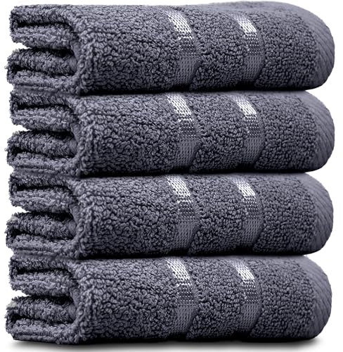 Towelogy® Luxury Egyptian Cotton Face Cloth Flannel Fingertip Towels Set 500 GSM Supersoft and Highly Absorbent Washcloths 30x30 cm (Pack 4, Charcoal Grey)