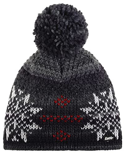 Eisbär IKE Pompon Beanie Mütze Strickmütze Wollmütze Wintermütze Damen/Herren - Made in The EU mit Umschlag, Umschlag Winter Herbst-Winter - One Size schwarz