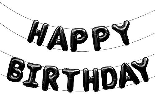 Oblique Unique® Happy Birthday Folienballon Girlande Banner in Schwarz als Geburtstag Party Deko mit 13 Folien Luftballons