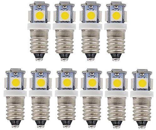 GutReise 10 X Bombillas LED E10 3V luz blanca fría, 5 SMD, 50LM Montaje de tornillo Lámparas de prueba blub