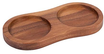 DeroTeno Salz- und Pfeffermühlentablett, Innendurchmesser 6 cm, Mühlenuntersetzer, Mühlenhalter für zwei Mühlen aus Akazienholz, Esstischschutz (Pfeffermühle und Salzmühle nicht enthalten)