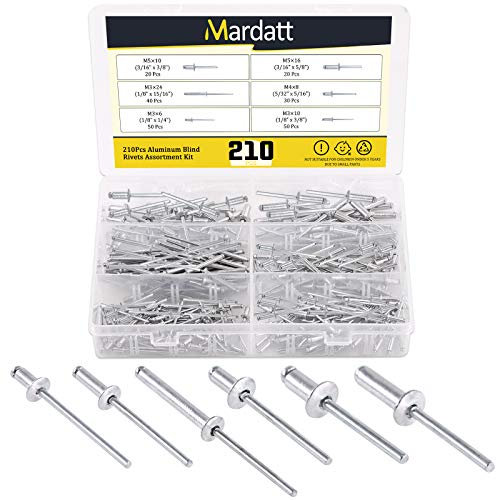Mardatt Aluminium-Blindnieten mit offenem Ende, gewölbter Kopf, Zugnieten, Dekoration, lange Nieten für Blech, Industrie, 210 Stück