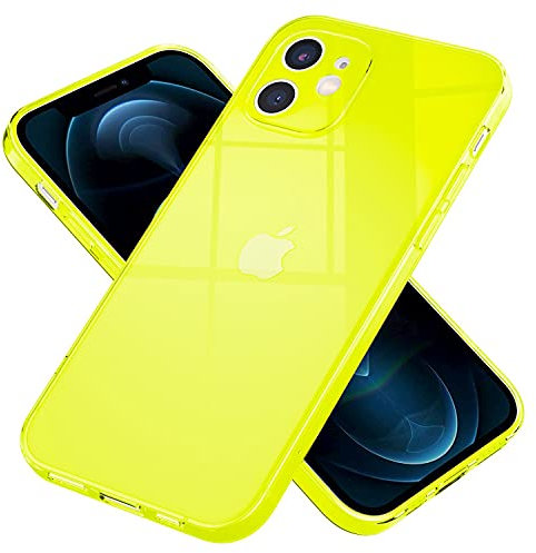 NALIA Klare Neon Handyhülle kompatibel mit iPhone 12 Hülle, Transparente Bunte Silikon Schutzhülle Durchsichtig Flexibel Dünn, Soft Case Phone Cover Handy-Tasche Bumper Backcover Leicht, Farbe:Gelb