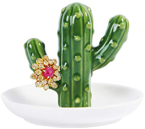 AUTODECO Keramik-Ringhalter, handgefertigt, für Schmuck, tolles Geschenk für Geburtstag, Hochzeit, Festival, Geschenke für Frauen und Mädchen, grüner Kaktus