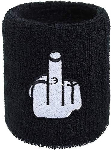 Mittelfinger Schweissband Fuck it Stickerei Designer Schweißband Extreme Sport Absorbierendes Frottee Arm Schwarz Kampfsport Wristband Martial Arts Geschenk Biker Schweiß-Armband