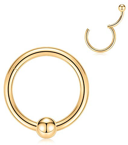 hengkaixuan 16G 316L Chirurgischer Stahl Clicker Segment Nahtlose Nasenringe Gold Captive Perlenring Septum Clicker Ring 8mm Unisex Creolen Body Piercing Schmuck