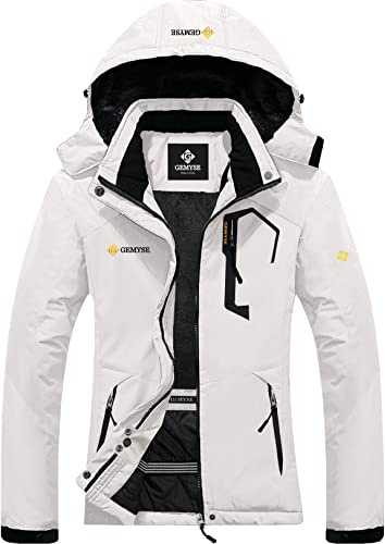GEMYSE Damen Skijacke Wasserdicht Fleece Winterjacke Winddicht Schneejacke mit Kapuze für Outdoor Aktivitäten und Sport