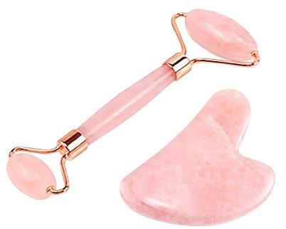 riou Gua Sha,gua sha Stein Rosenquarz Roller, mit Gua Sha Stein und Silikon, Gesichtsroller + Guasha zur Gesichtsmassage in attraktiver Geschenk-Box 2021