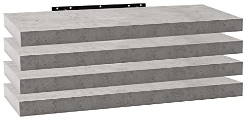 WOLTU 4X Wandregal Wandboard Bücherregal Regale für Deko Wandablagen aus MDF Holz, 4er Set Hängeregal Hell Zement, 60x23x3,8cm RG9319hzt-4