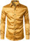 PARKLEES Men's Luxury Jacquard Long Sleeve Dress Shirt Slim Fit Satin Slik Like Floral Printend Shirts for Wedding Party Prom Gold XL