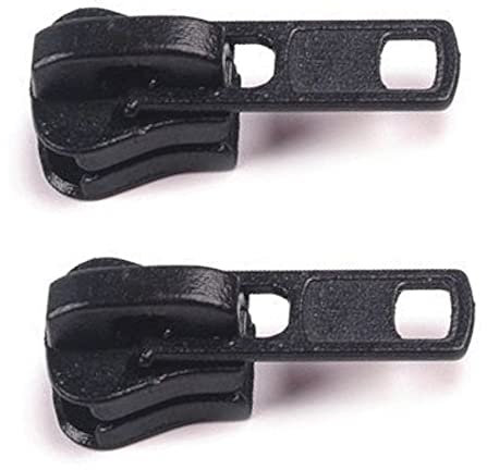 BIG-SAM Zipper für Krampenreißverschlüsse | 2 Stück | für 8 mm Reißverschlüsse | Silber, Blau, Rot oder Schwarz | für zum Beispiel Taschen oder Geldbörsen (Schwarz)