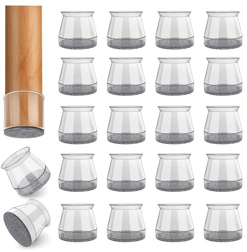 GICUNK 32Pcs Chair Leg Floor Protectors, Transparent Silicone Chair Leg Caps With Felt Pads, Furniture Sliders Table Chair Feet Covers For Hardwood/Tile Floors(Large Fit:33-50mm)