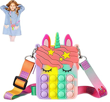 Cartoon Kleine Umhängetasche, Einhorn kleine Umhängetasche, Cartoon Umhängetasche, Kindergeldbörse, Umhängetasche aus Silikon, verstellbarer Schultergurt, lindert Angst, geeignet für kleine Mädchen