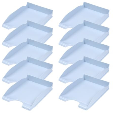 DONAU 7466101PL-10 Briefablage Standard/Blau Pastellfarbe/ 10 Stück - A4 / Briefkorb Moderne und Stapelbare Ablage/Schreibtischablage/Polystyrol