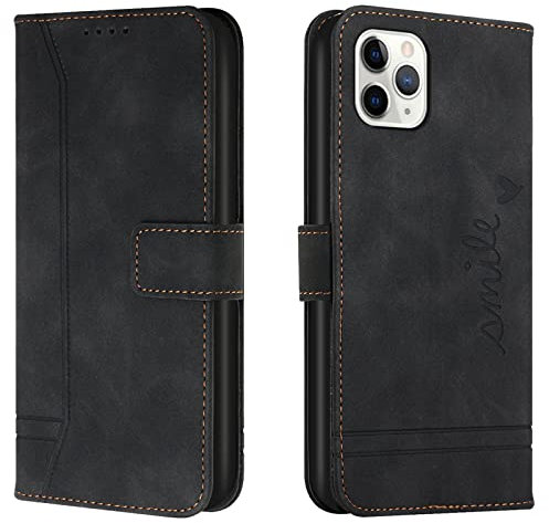 Lihondar Compatible with iPhone 11 Pro (5.8 Inch) Case, PU Leather Folio Wallet Flip Cover with Card Holder Magnetic Closure Kickstand [TPU Shockproof] Phone Case Cover for iPhone 11 Pro (Black)