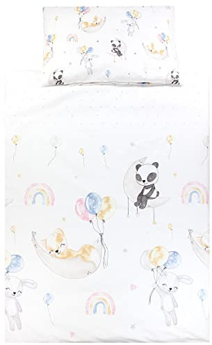TupTam Kinder Bettwäsche Set Babybettwäsche Bettbezug 100 x 135 120 x 90 Kissenbezug 40 x 60 Jungen Mädchen 2-TLG, Farbe: Tiere/Luftballons/Mond, Größe: 135x100 cm