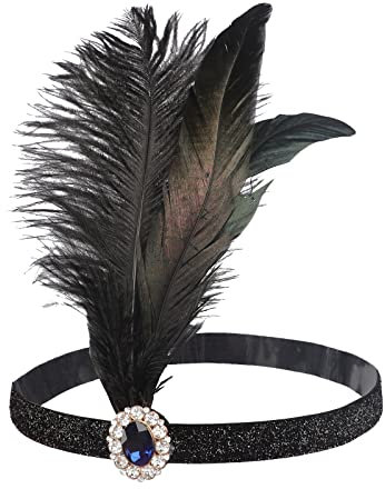 1920s Feder Stirnband Karneval Kopfbedeckung Halloween Flapper Stirnband 20er Jahre Stil Haarband Accessoires Damen Retro Stirnband Festival Party Haarschmuck Cosplay Kostüm Zubehör