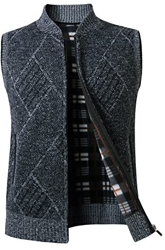 Btmpmcs Gilet da Uomo Lavorato a Maglia Senza Maniche Canotta Invernale Caldo Cardigan Foderata in Pile All'aperto Smanicato Pullover Maglione con Cerniera Intera