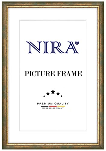 NiRa Massiv Holz Bilderrahmen 55 x 75 cm in Grün Gold | Farbe und Größe wählbar | Rahmen für Poster | Puzzle | Foto collage HD067